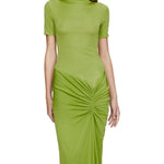 Abito lungo con collo alto e ruches in verde lime Christopher esber - donna 