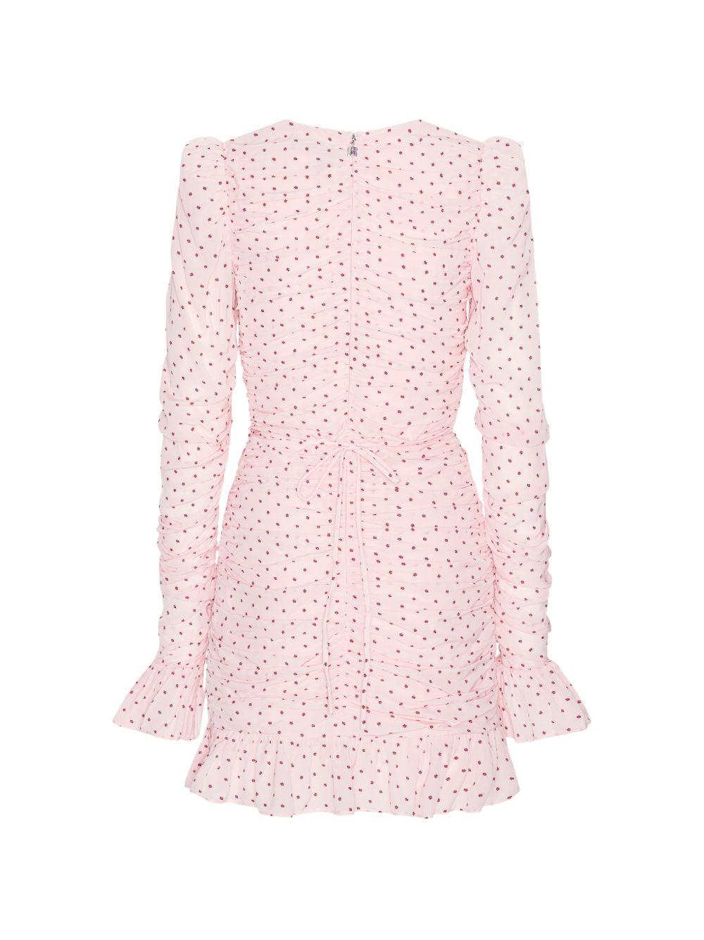 Abito con ruches a pois in rosa 
