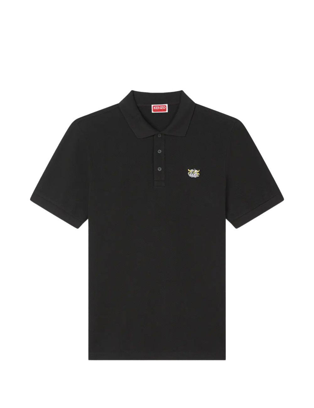 Polo in cotone con applicazione logo in nero Kenzo - uomo 