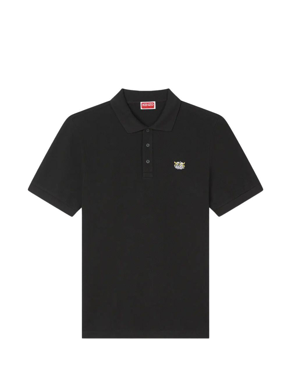 Polo in cotone con applicazione logo in nero Kenzo - uomo 