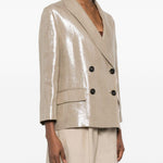 Blazer doppiopetto in lino metallizzato in beige Brunello cucinelli - donna 