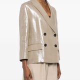 Blazer doppiopetto in lino metallizzato in beige Brunello cucinelli - donna 