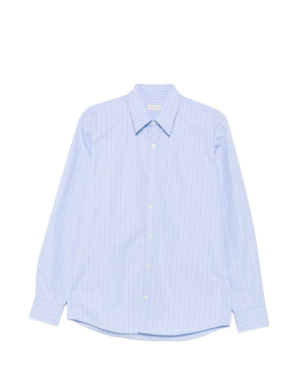 Camicia a righe corbino in celeste 