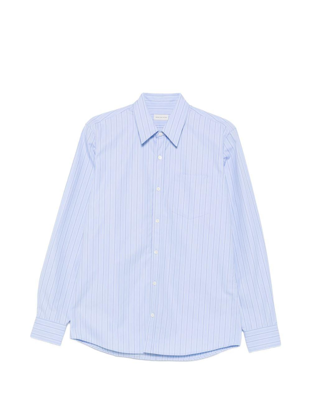 Camicia a righe corbino in celeste 