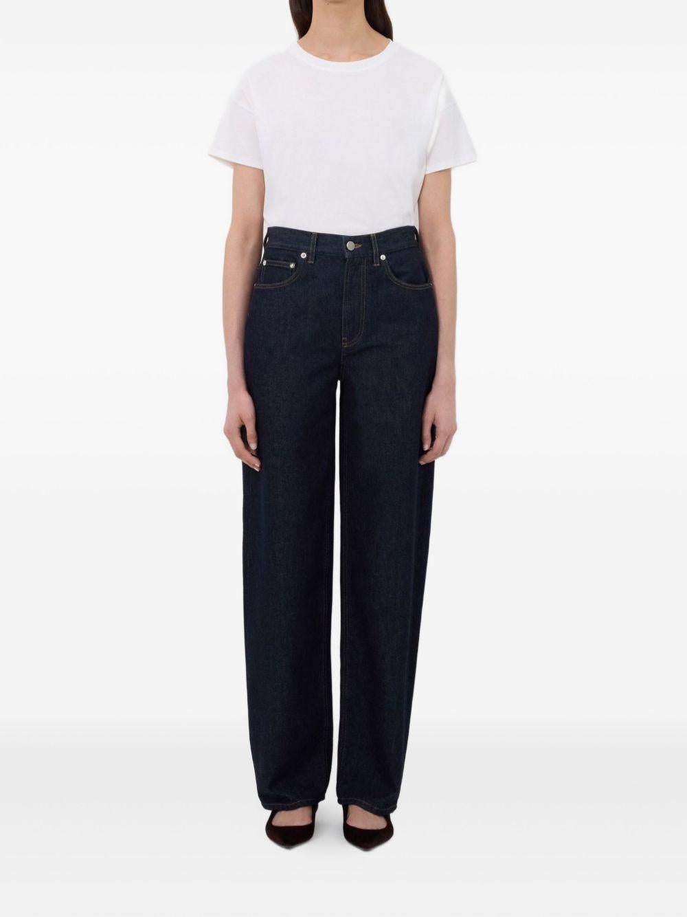 Jeans Samur a cinque tasche con logo e toppa in blu Loulou de saison - donna 