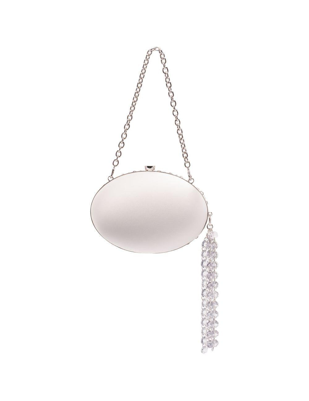 Clutch in raso con crisalli color argento 