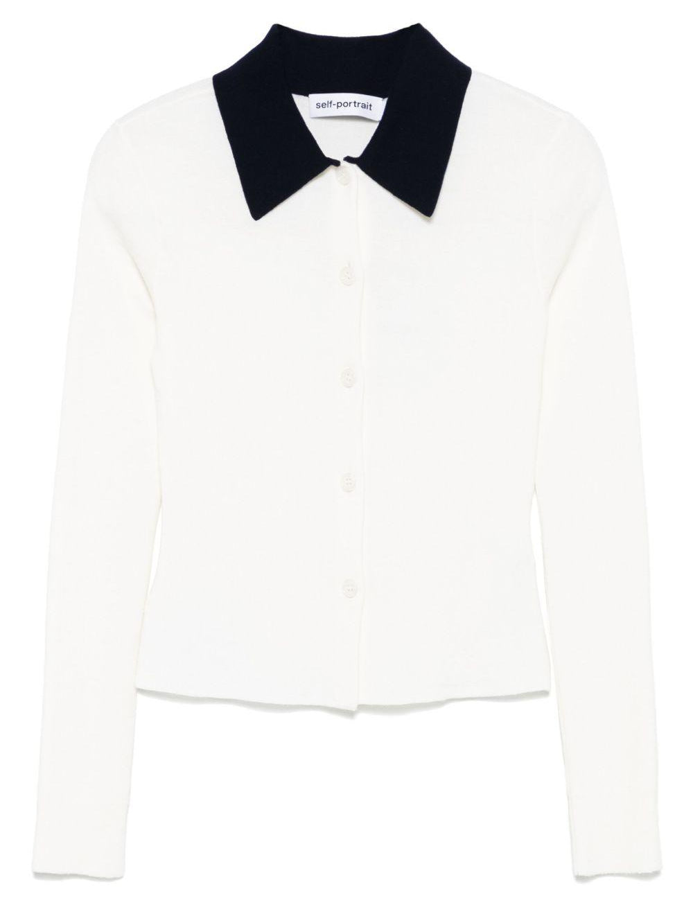 Cardigan colletto polo in lana bianco Self-Portrait - donna 