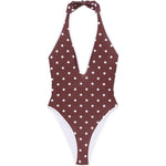 Costume da bagno a pois con scollo a v in marrone Rowen rose - donna 