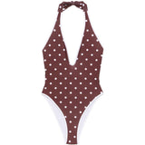 Costume da bagno a pois con scollo a v in marrone Rowen rose - donna 