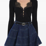 Top con bottoni in pizzo in nero Self-portrait - donna 