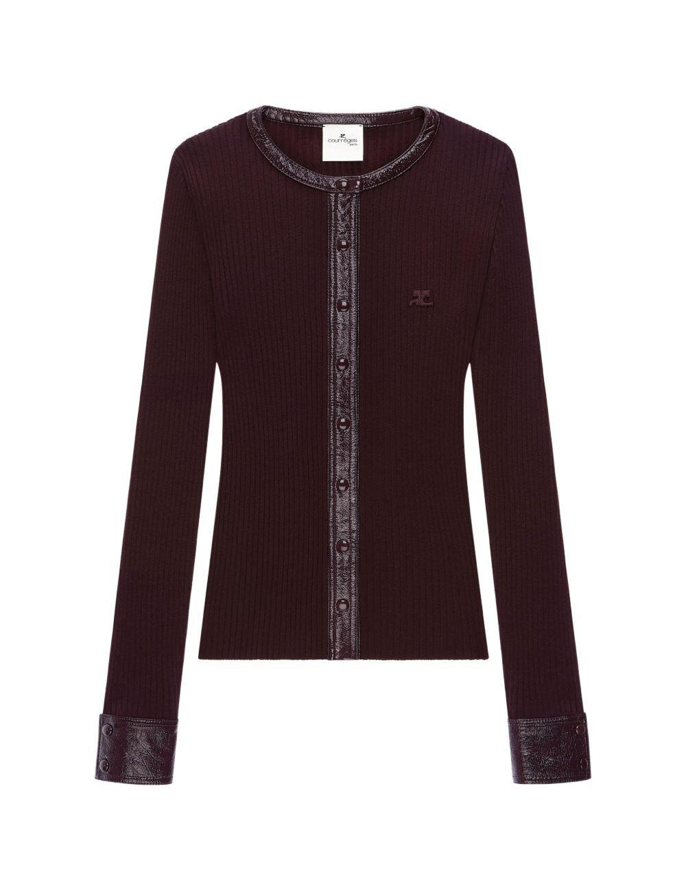 Cardigan con bottoni e logo in borgogna 