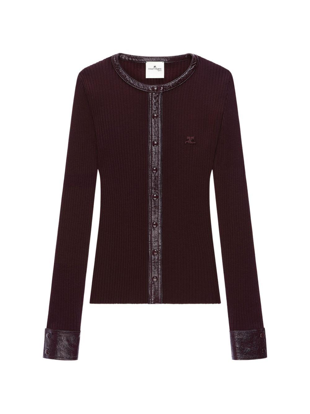 Cardigan con bottoni e logo in borgogna 