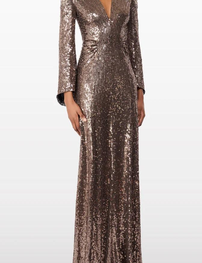 Abito maxi con paillettes in marrone Jenny packham - donna 