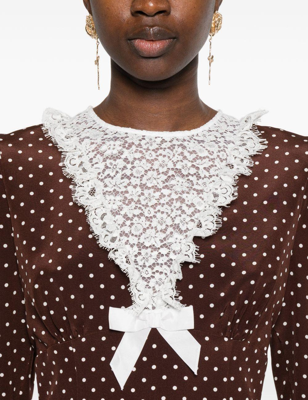 Abito midi a pois in marrone Alessandra Rich - donna 