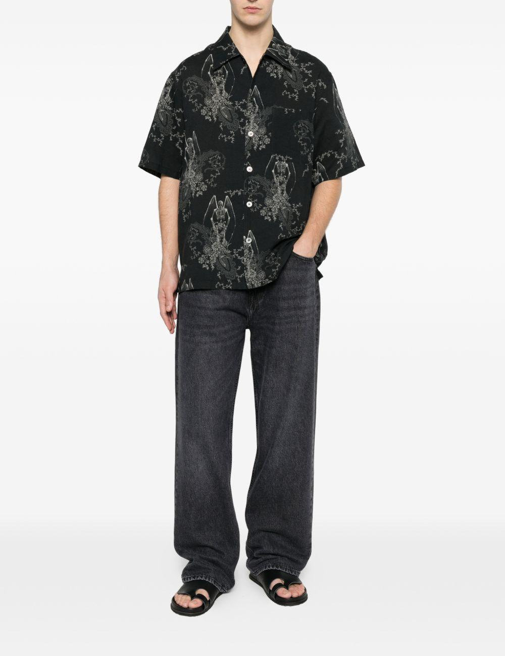 Camicia a maniche corte con fantasia in nero Our legacy - uomo 