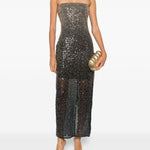 Abito midi con paillettes in nero Rotate - donna 