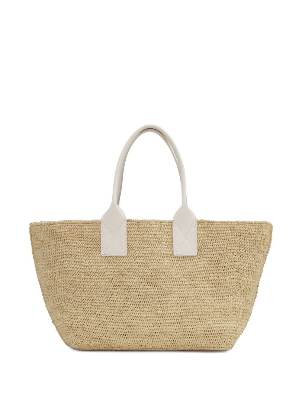Borsa in raffia easy in beige e bianco Ganni - donna 