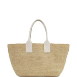 Borsa in raffia easy in beige e bianco Ganni - donna 