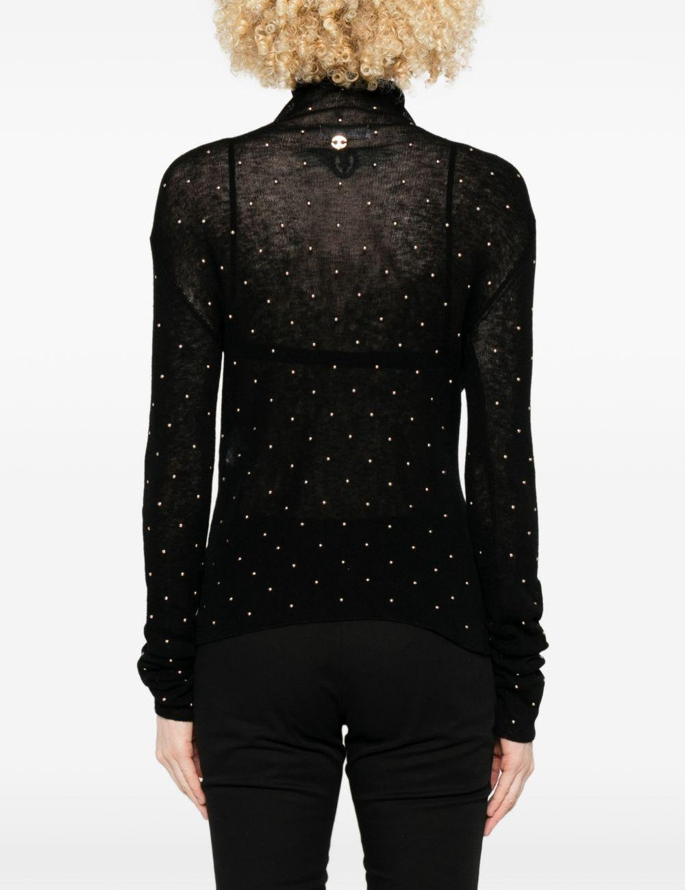 Maglione a collo alto con borchie in nero Rabanne - donna 
