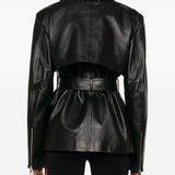 Giacca con cintura TENZONE  in pelle nero Sportmax - donna 