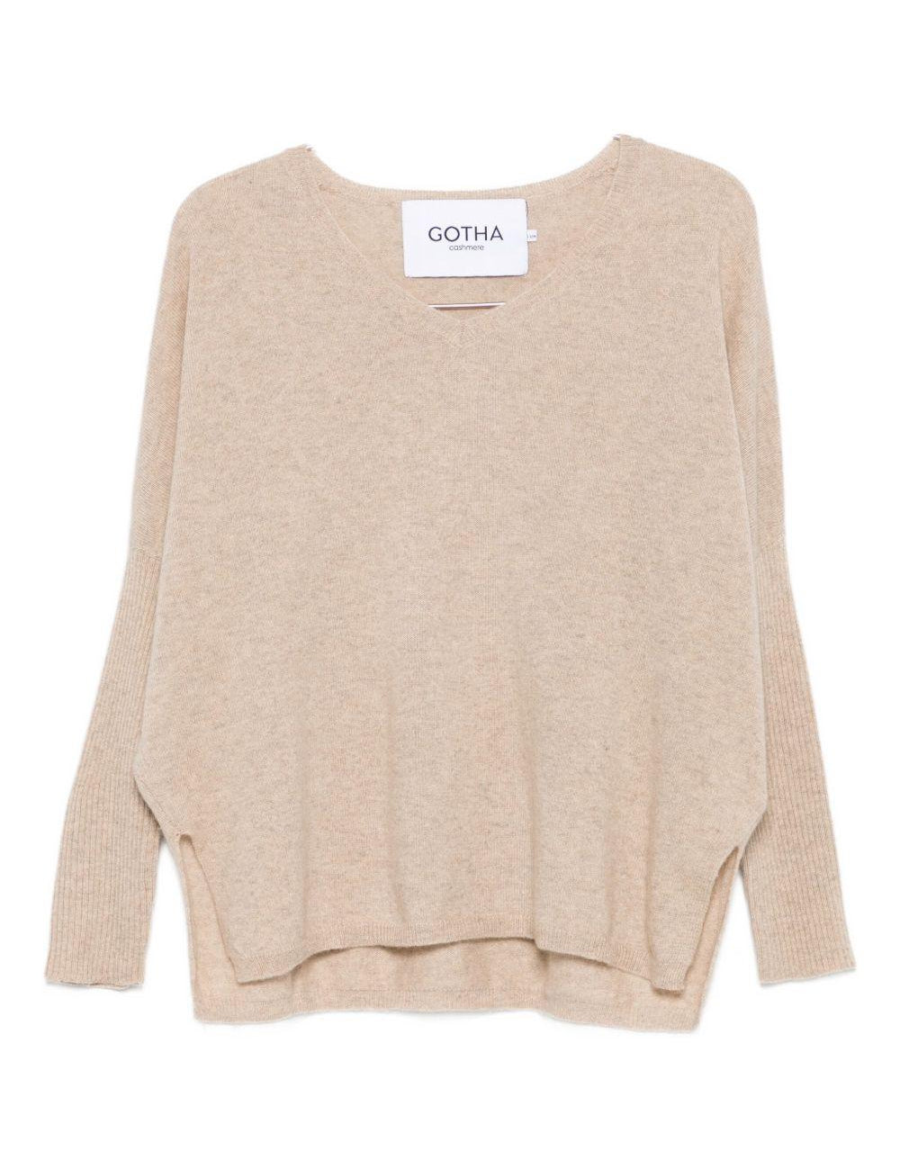 Maglione con scollo a V in beige Gotha - donna 