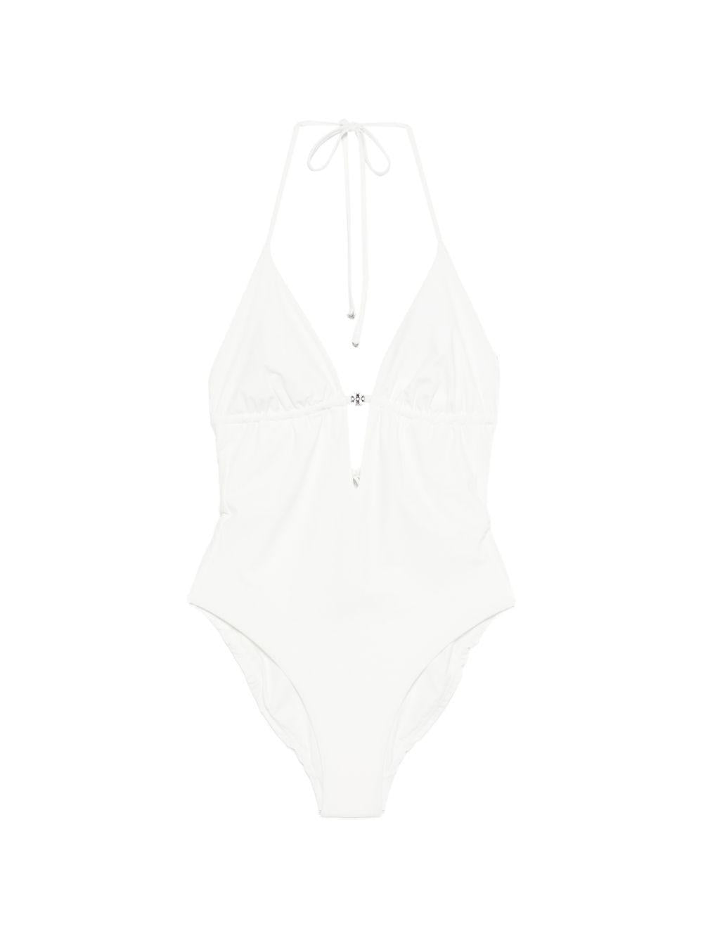 Costume da bagno con targa logo in bianco Tory burch - donna 