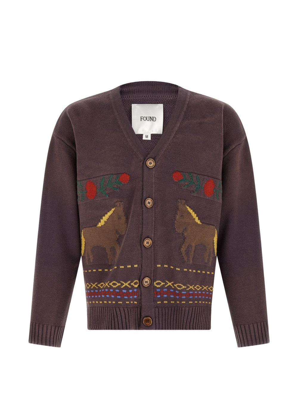 Cardigan con motivo a cavallo in jacquard in marrone Found - unisex 