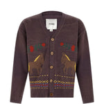 Cardigan con motivo a cavallo in jacquard in marrone Found - unisex 