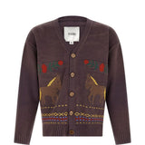 Cardigan con motivo a cavallo in jacquard in marrone Found - unisex 