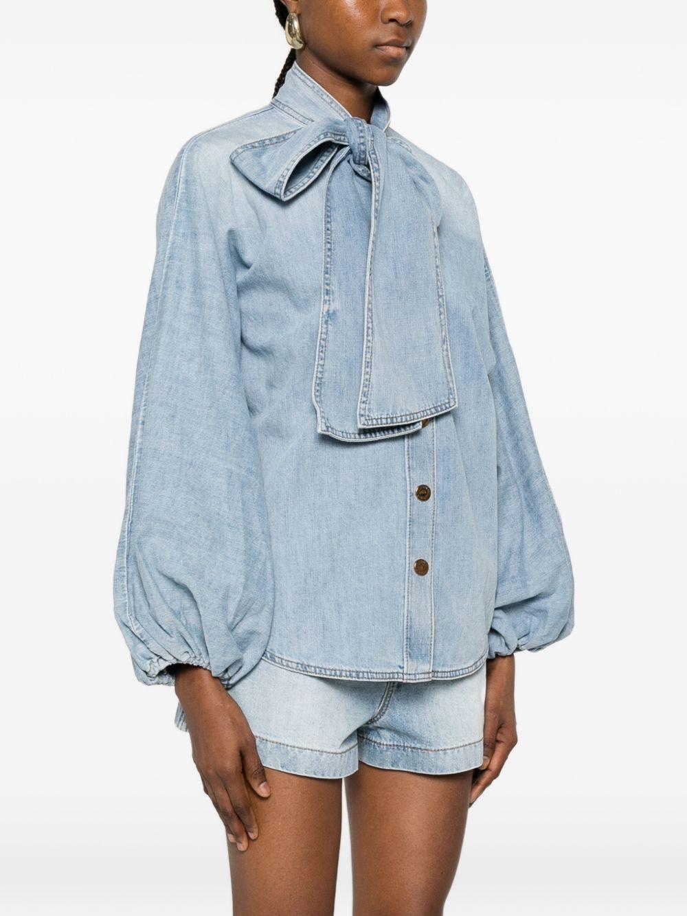 Camicia denim Indra con fiocco in azzurro 