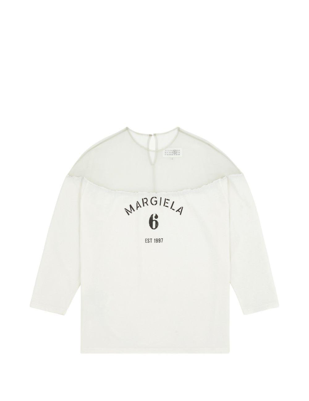 T-shirt a maniche lunghe con dettaglio trasparente in bianco Mm6 maison margiela - donna 