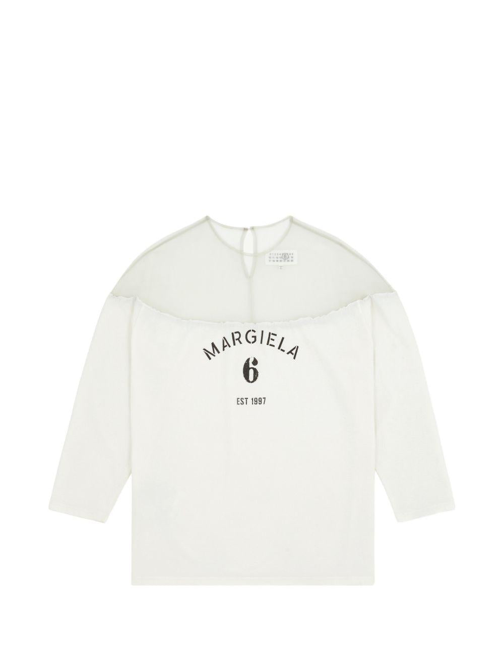 T-shirt a maniche lunghe con dettaglio trasparente in bianco Mm6 maison margiela - donna 