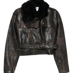 Giacca crop con collo in pelliccia in marrone Alex perry - donna 