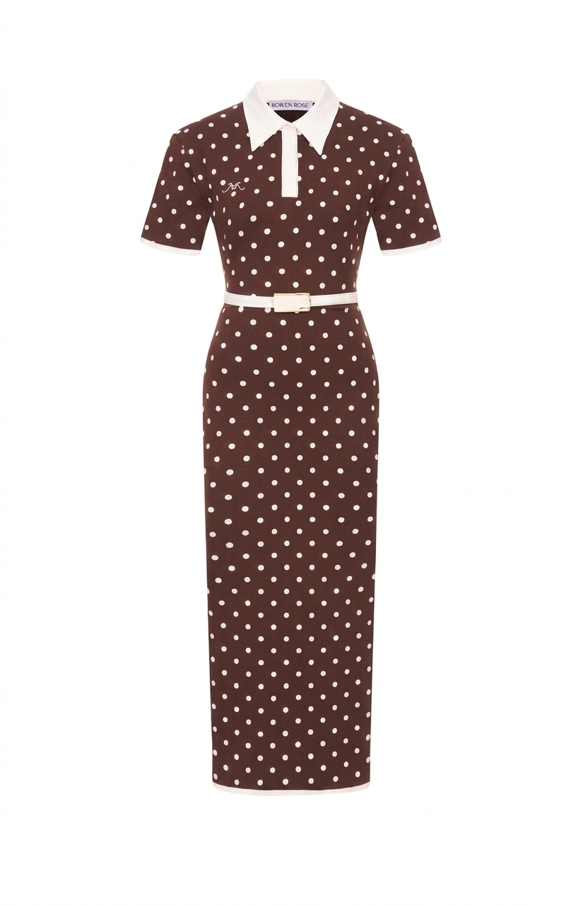 Abito midi polo a pois  in marrone Rowen Rose - donna 