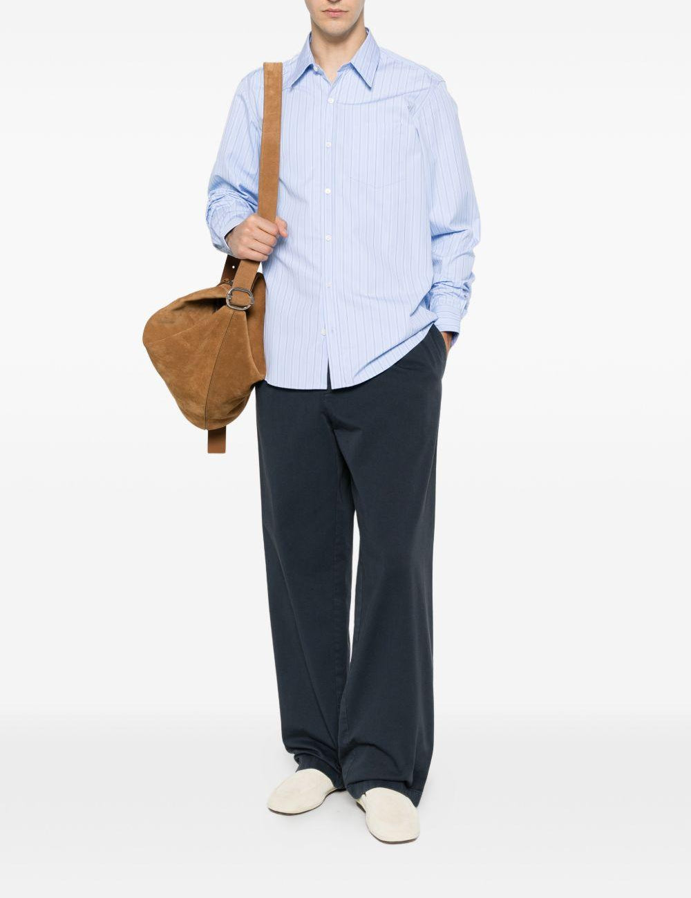 Camicia a righe corbino in celeste 