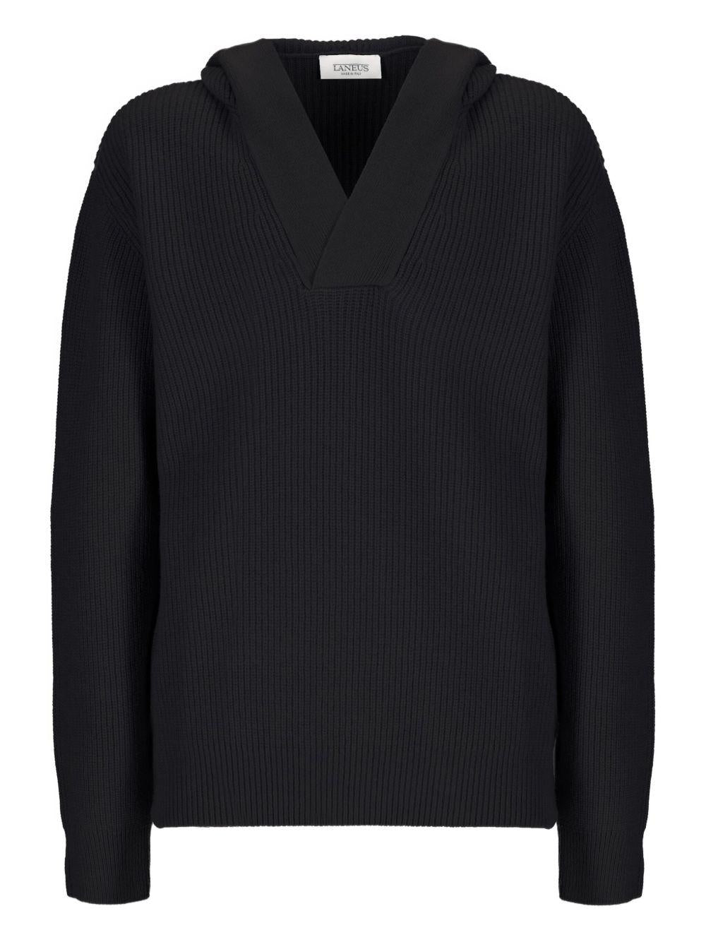 Felpa in maglia con cappuccio  in nero Laneus - uomo 
