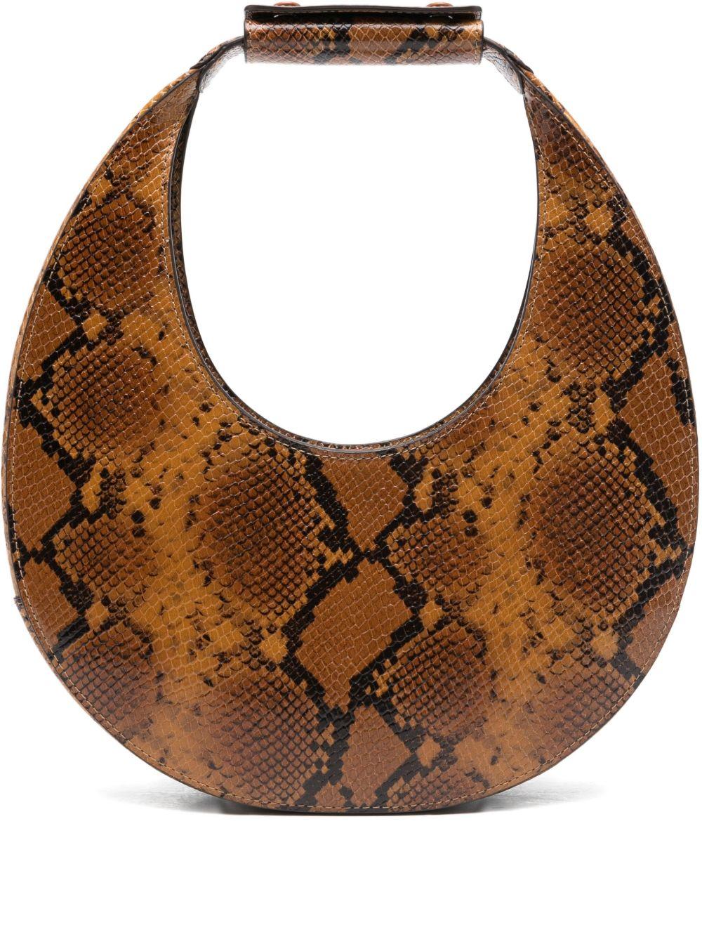 Borsa Moon con effetto pelle di serpente in marrone Staud - donna 