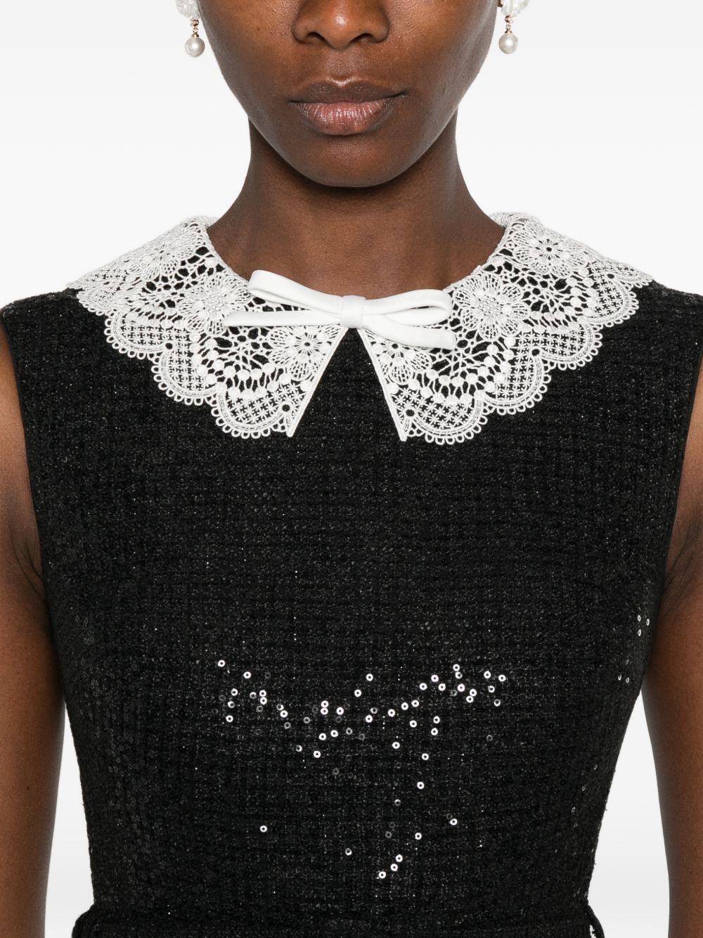 Abito con collo in pizzo con paillettes in nero 
