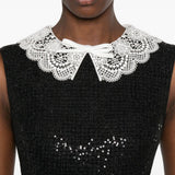Abito con collo in pizzo con paillettes in nero 
