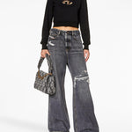 Felpa crop con logo in nero - DIESEL donna 