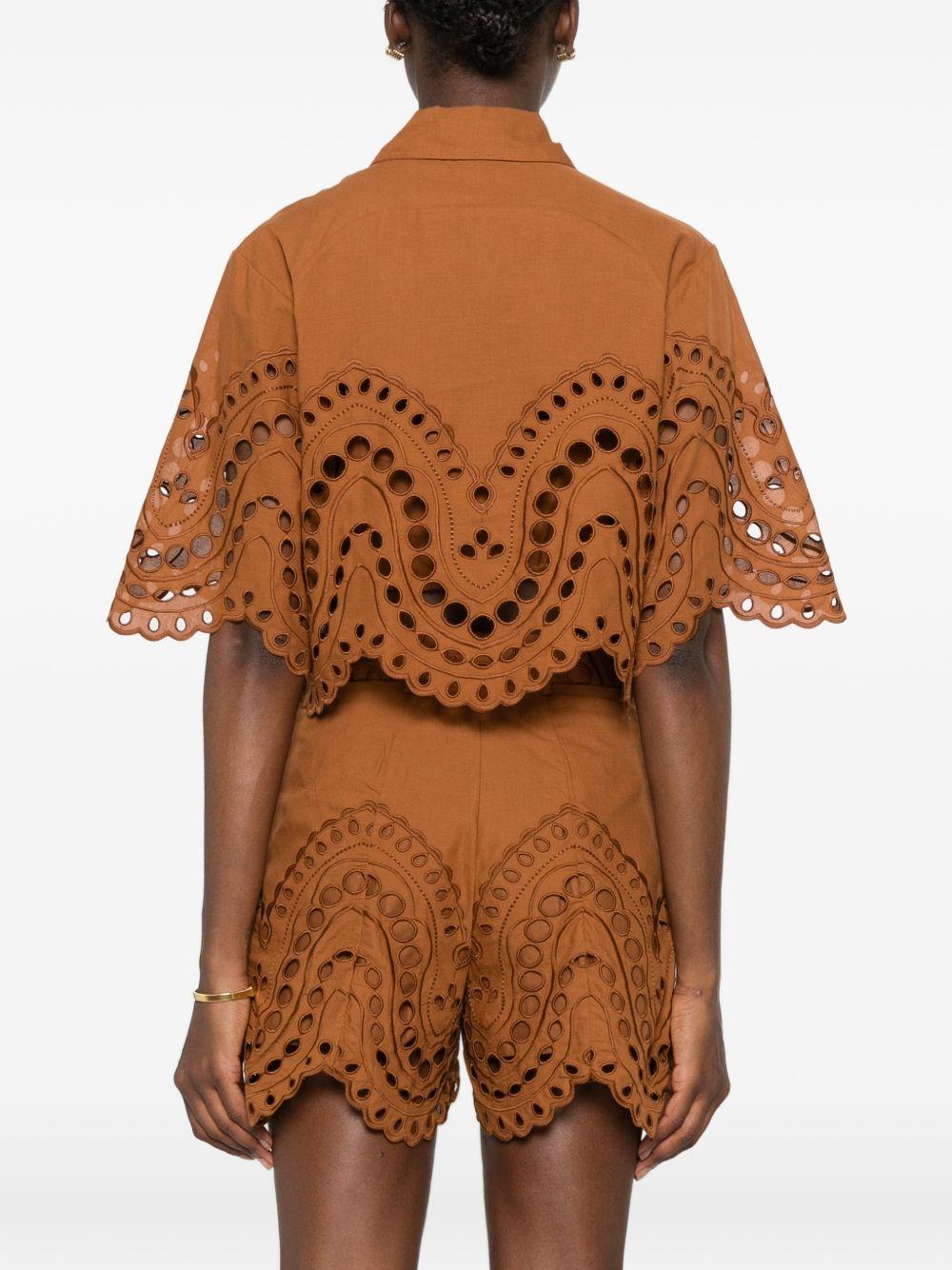 Camicia cropped in broderie-anglaise storm in marrone Charo ruiz ibiza 1989 - donna 