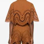 Camicia cropped in broderie-anglaise storm in marrone Charo ruiz ibiza 1989 - donna 