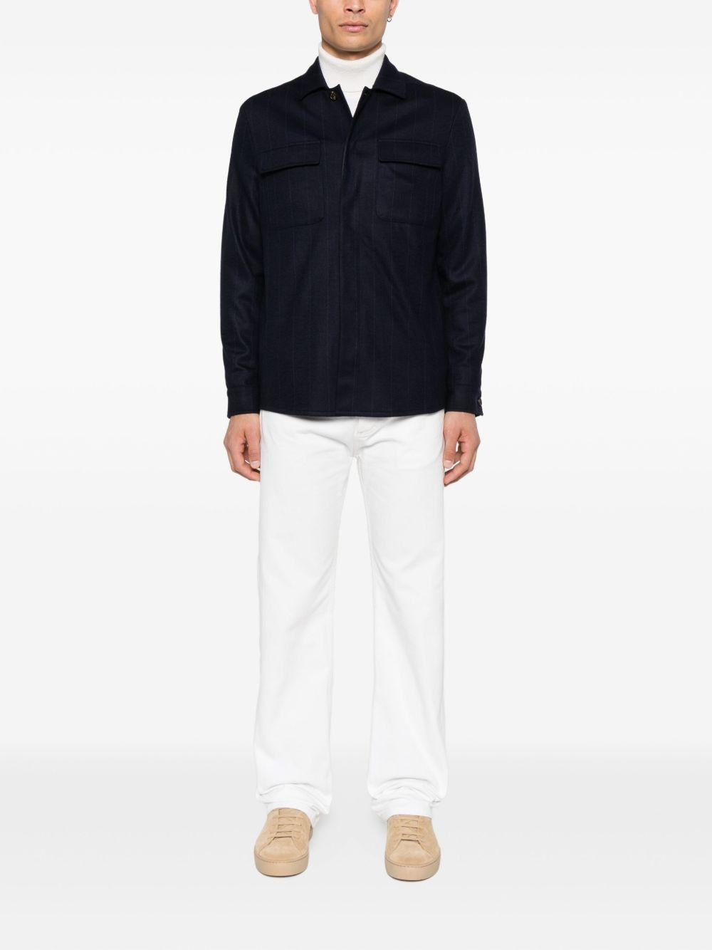 Giacca-camicia gessata in blu Eleventy - uomo 