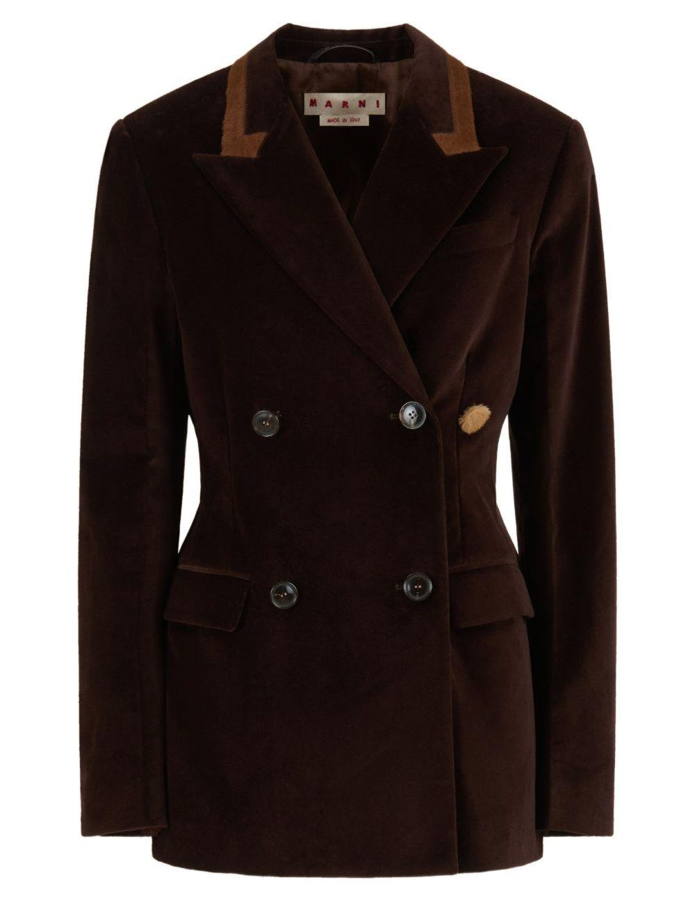 Blazer in velluto con colletto a contraso in marrone Marni - donna 