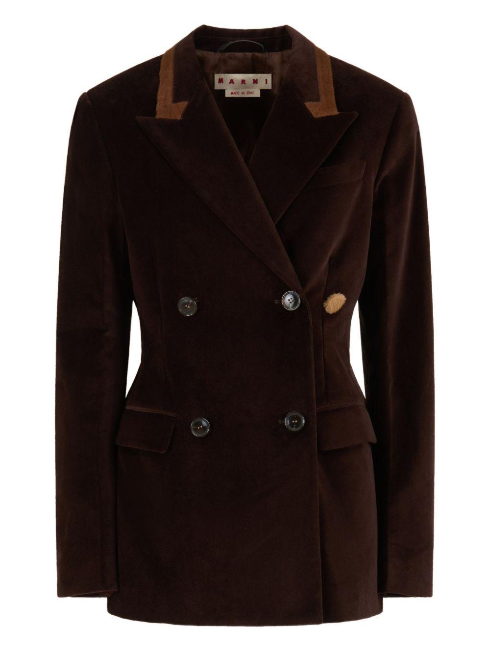 Blazer in velluto con colletto a contraso in marrone Marni - donna 