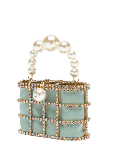 Borsa a mano con cristalli e perle holli in verde Rosantica - donna 