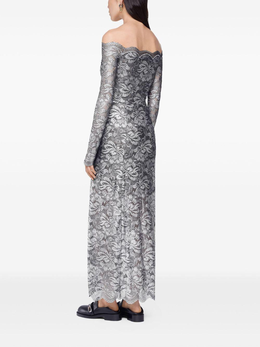 Abito in pizzo con spalle scoperte in grigio e argento  Rabanne - donna 