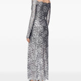 Abito in pizzo con spalle scoperte in grigio e argento  Rabanne - donna 