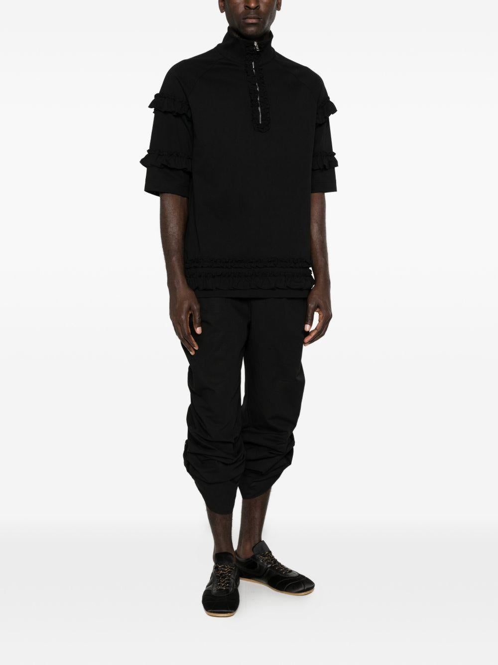 T-shirt con mezza zip e dettaglio a volant in nero Simone rocha - uomo 