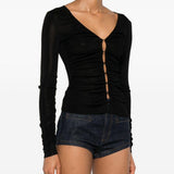 Top con bottoni frontali e dettaglio ruches in nero Self-portrait - donna 
